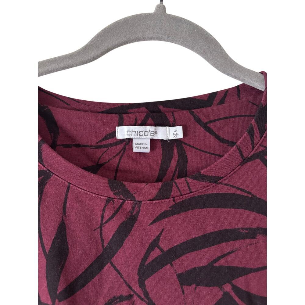 Chico’s Size 3 XL Burgundy Black Abstract Print Long Sleeve Knit Top Stretch - Picture 5 of 10